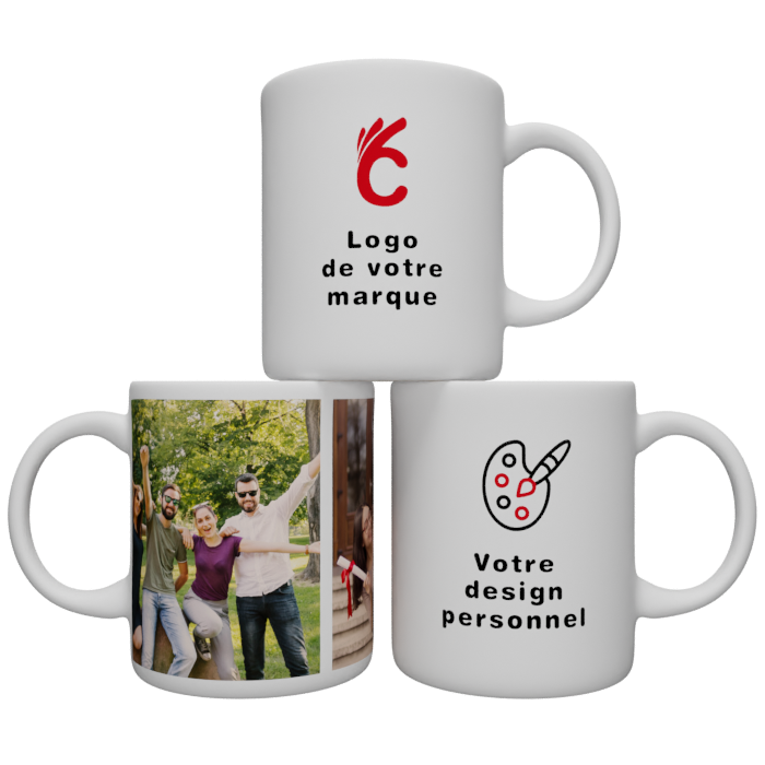 Mugs personnalisés avec photo, logo et design personnel.