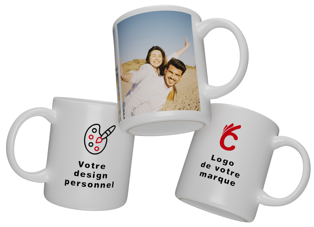 Mugs personnalisés avec photo, logo et design personnel.