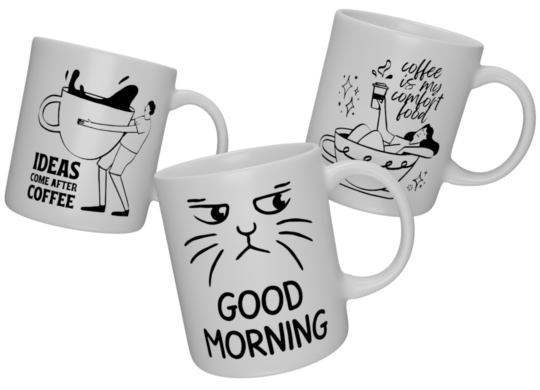 Mugs représentant la collection "Vibes" avec designs uniques et inspirants.