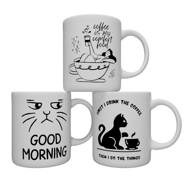 Mugs représentant la collection "Vibes" avec designs uniques et inspirants.
